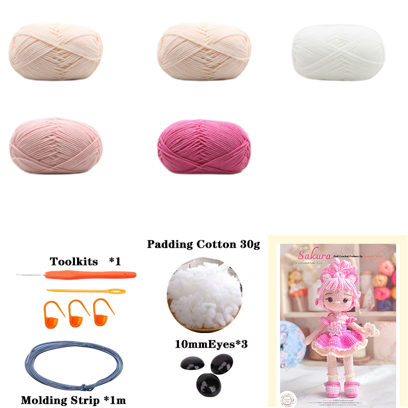 Gehaakte meisjes Amigurumi gehaakte pop truien DIY haak meisjes materiaal Kit met garen accessoires patroon kinderen cadeau Home Decor: Khaki