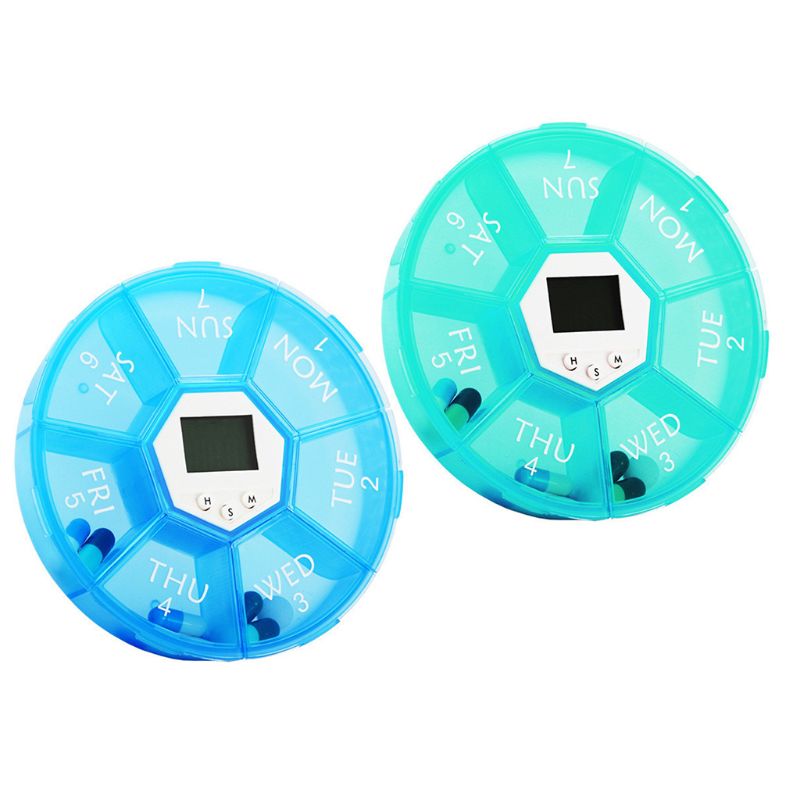 7 Grids Pill Box Electric Reminder Timer Alarm Weekly Round Organizer Medicine Case X5XC