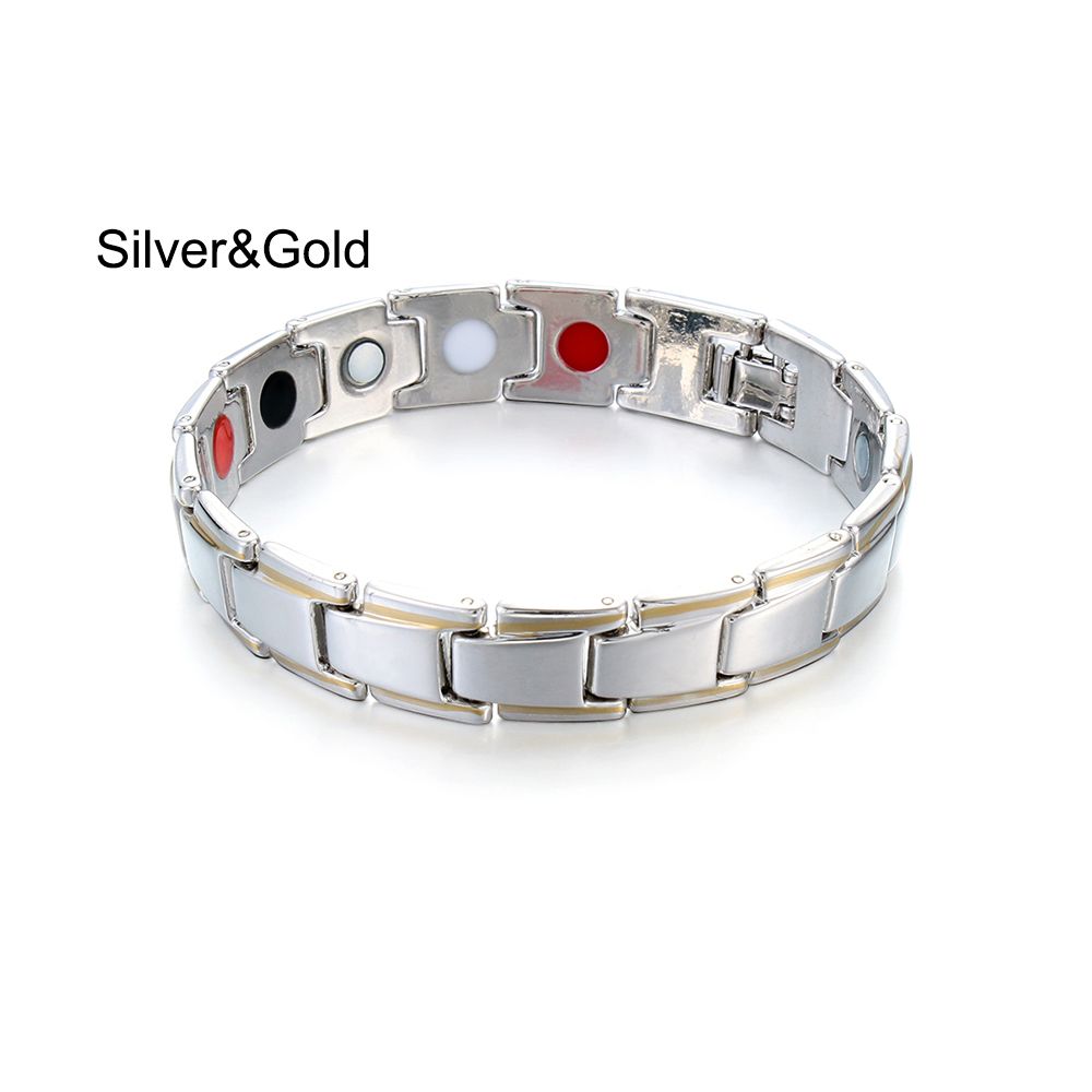 5 farben männer Schmuck Edelstahl Therapeutische Energie Heilung Armbinde Therapie Magnetische Armbinde: Silber--Gold