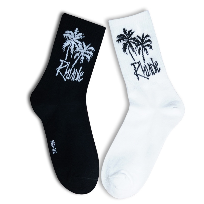 Men Socks Novelty Male Rhode Coconut Trees White Black Sports Stockings Letter Cotton Socks Ordinary Cool Sheer Socks