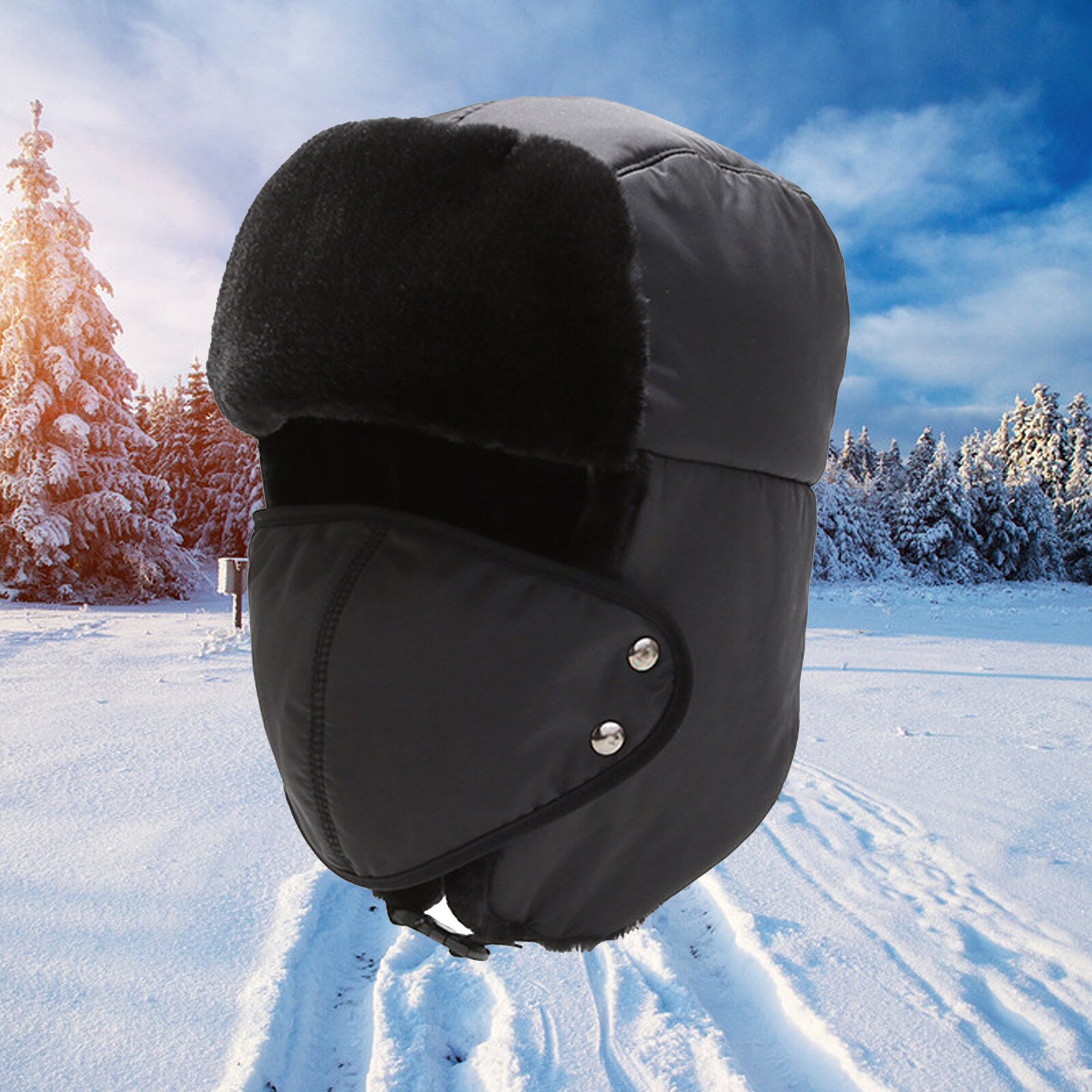 1 pz inverno spesso bombardiere russo cappello paraorecchie traspirante maschera staccabile cappelli donna uomo freddo inverno caldo pelliccia copricapo sci Ushanka: nero 