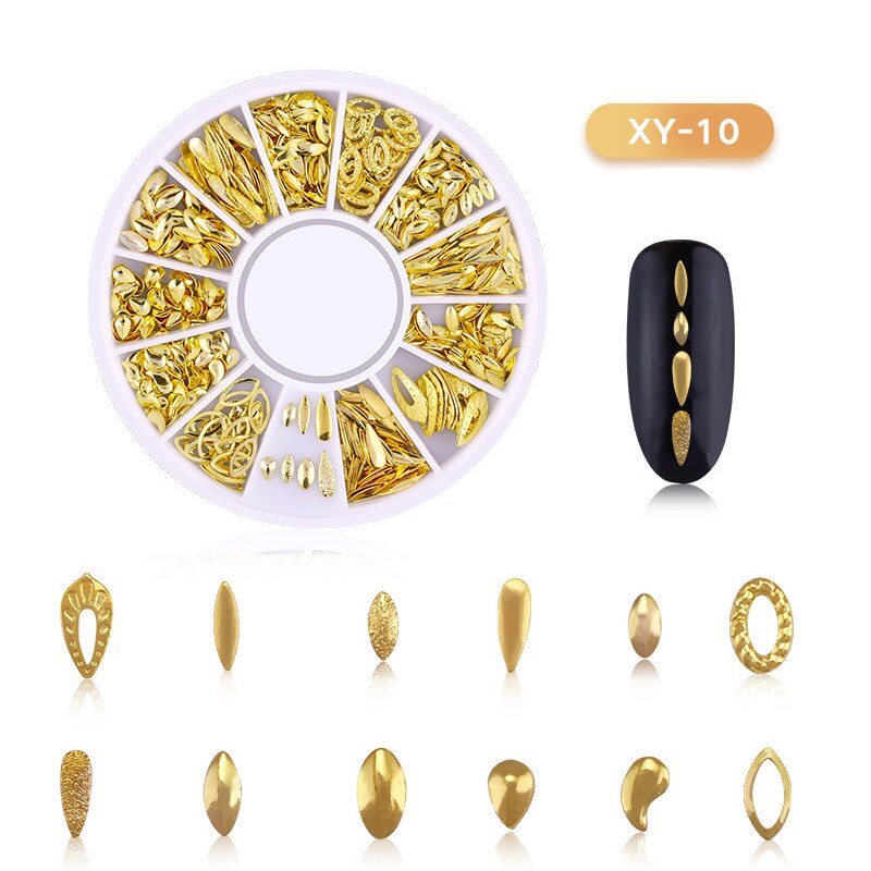 Gemengde 3D Hollow Nail Steentjes Voor Nagels Charms Metalen Vormen Geometrie Goud Tips Diy Accessoires Kristal Nail Art Decoratie: F550-010