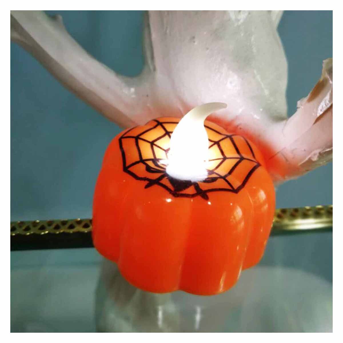 Halloween decoratie led nachtlampje op batterijen spinnenweb schedel houder lamp lantaarn feest decoratieve kleine lantaarn: Stijl 2