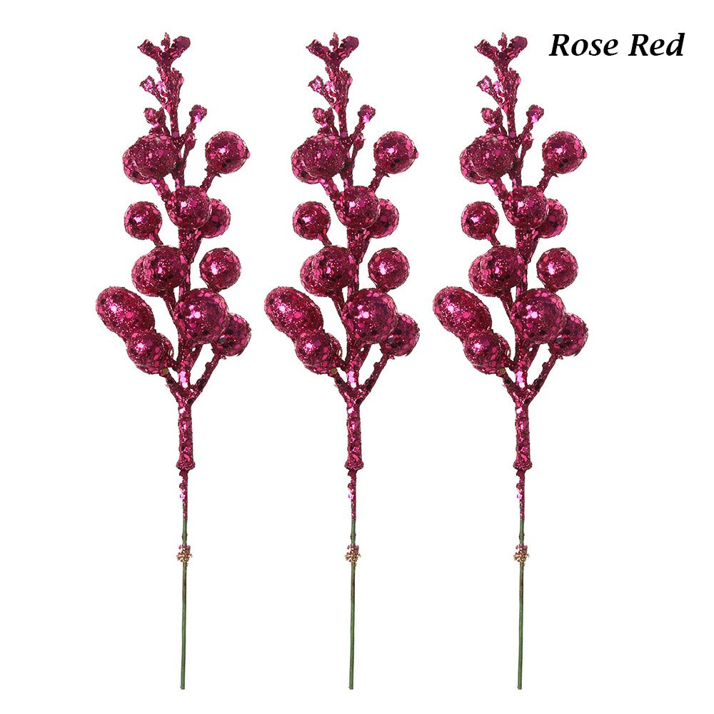3Pcs/lot Colorful Christmas Tree Decoration Fruit Hanging Baubles Sequins Cherry Berries Party Ornament Xmas Wreath Accessories: rose red