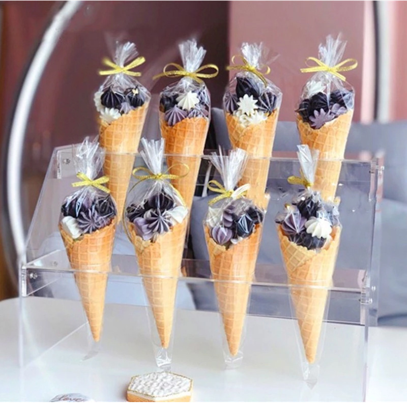 Products In Stock Transparent Triangle Bag Candy Ice Cream Cone Chocolate Popcorn Packaging Festival Party Food Baking