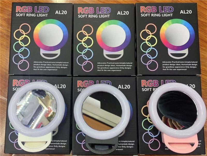 Rgb selfie led anel de luz círculo mini luzes do telefone móvel lâmpada no para o telefone recarregável clip-on espelho de maquiagem luz de preenchimento