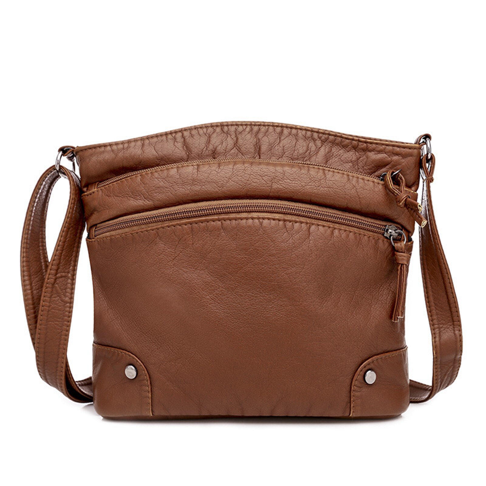 Sac à bandoulière multi-compartiments en cuir PU souple pour femmes, sacoche à épaule, NIN668: Brown