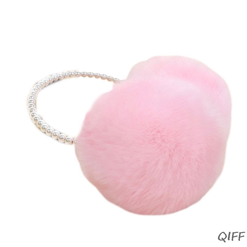 Women Girls Winter Fluffy Plush Earmuffs Imitation Pearl Beaded Headband Thicken Ear Warmer Princess Kids Party Styling Headwear: PK