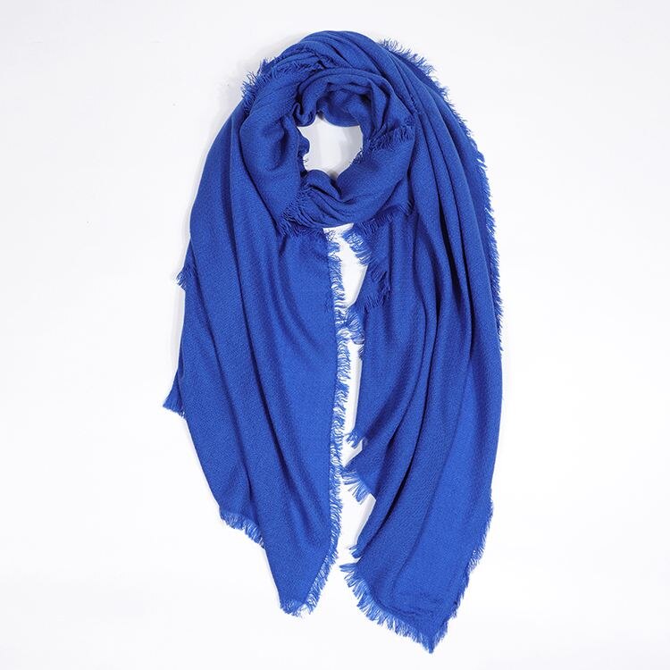 Bløde kashmir tørklæder kvinder vinter ensfarvede omslag tykt langt tørklæde med kvast afslappet dame vinter kvindeligt sjal: Blå