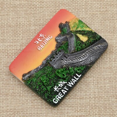 The Great Wall Fridge Magnet Tourist Souvenir Beijing Famous Landscape Refrigerator Magnetic Sticker Home Kitchen Decor: Red Rectangle