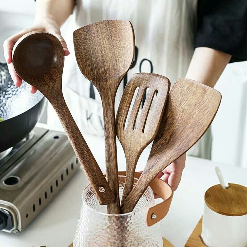 1pcs Wood Kitchenware Cooking Utensils Non-stick Cookware Spatula Strainer Shovel Spoon Wooden Handle Kitchen Cooking Tool