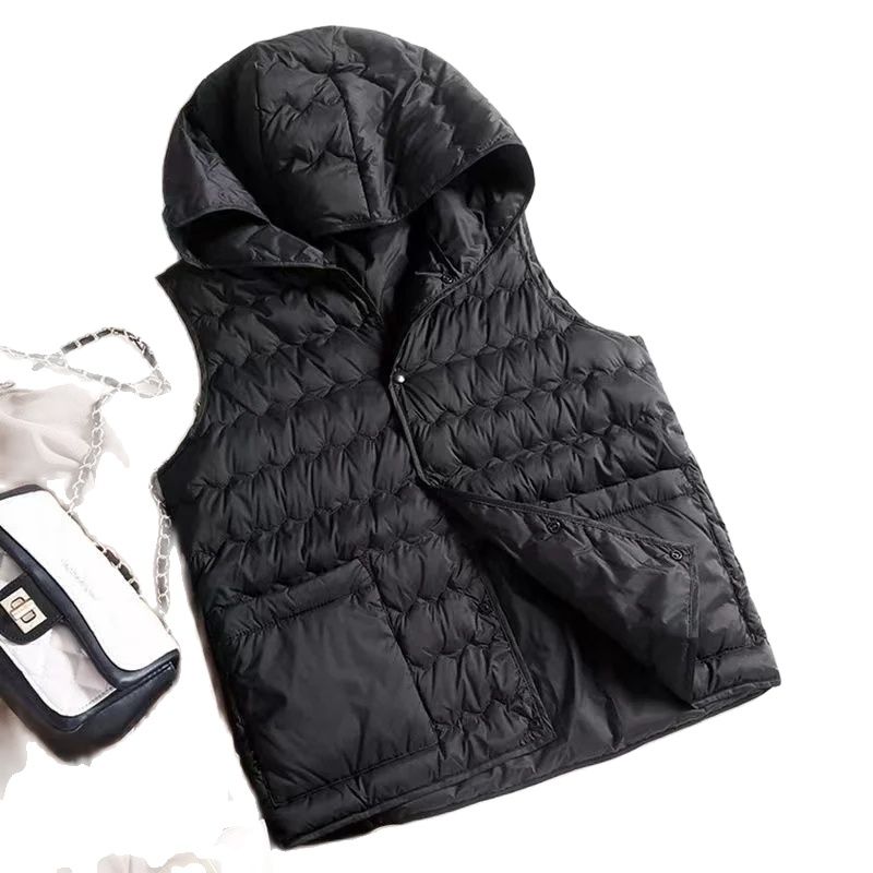 Lightweight Down Vest Jacket Women Hooded Loose Casual Warm Sleeveless Versatile Waistcoat Female Outerwear