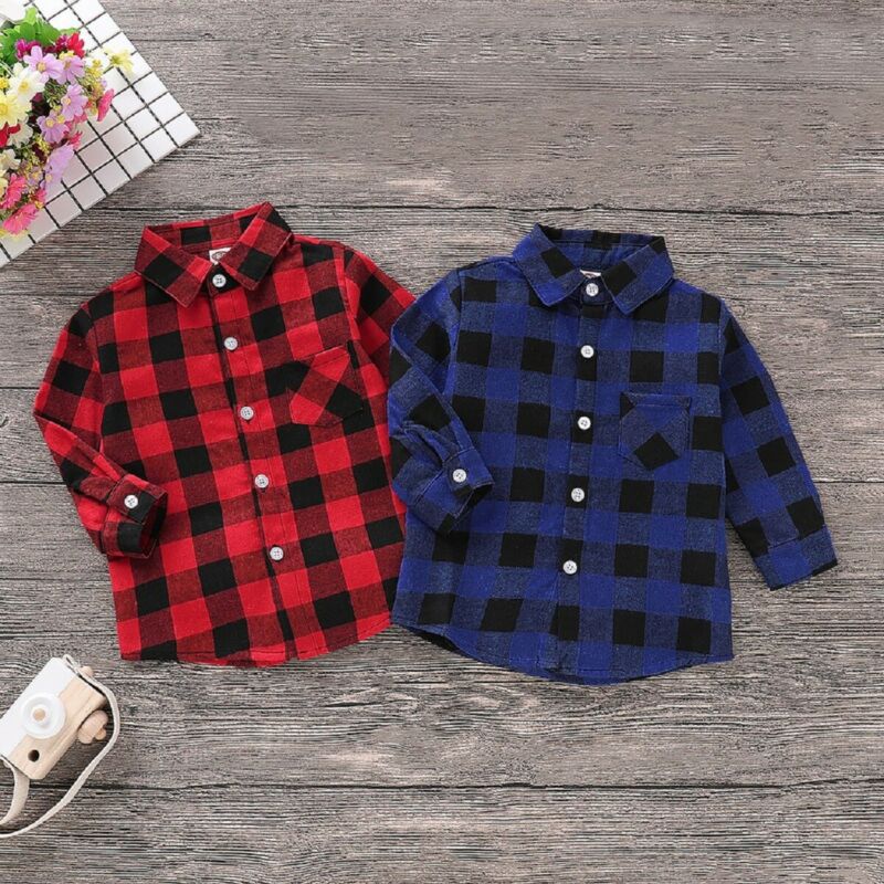 Baby Boy Girl Long Plaid Jacket Infant Toddler