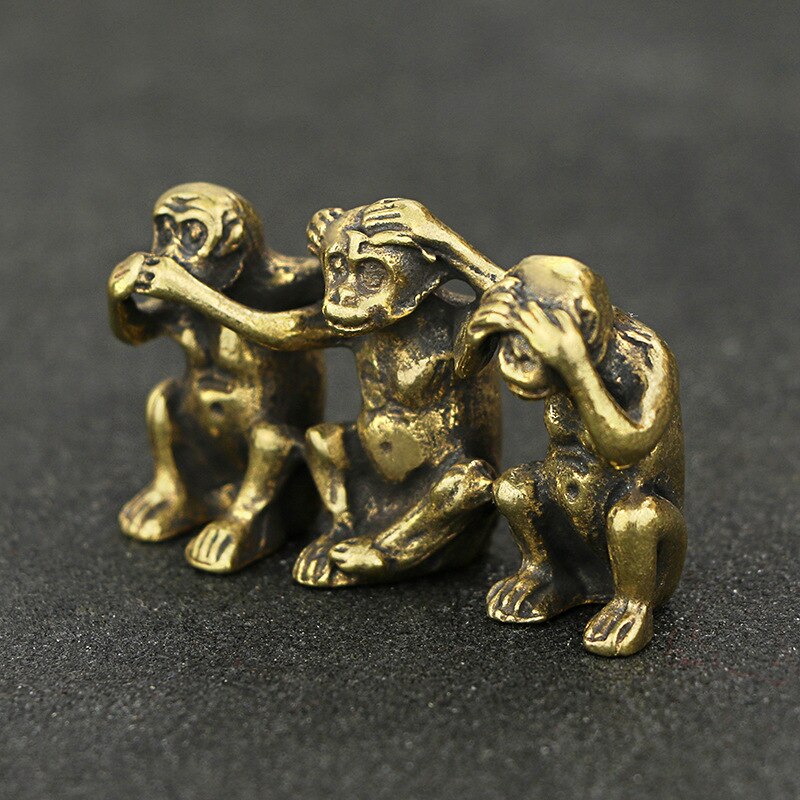 Mini retro mässing söt 3- apor sitter staty djur skulptur hem kontor skrivbord dekorativ prydnad rolig
