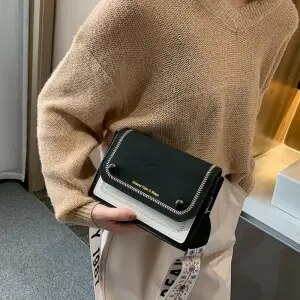 Sac à main carré Simple pour femmes, sacoche à épaule, petit paquet carré de luxe, sacs de styliste: Black