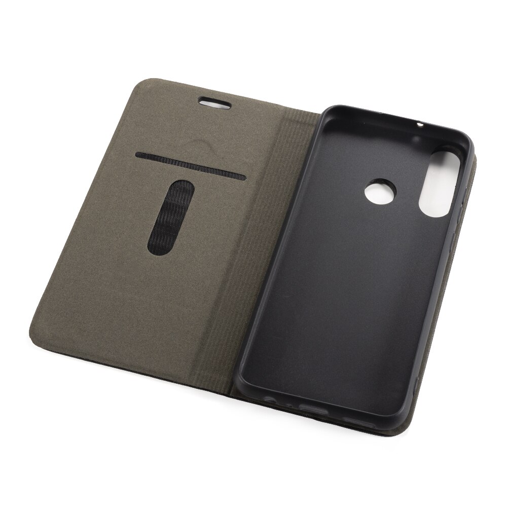 Pu lederen telefoonhoesje met houtnerf voor huawei  y6p flipcase voor huawei  y6p business portemonneehoesje zachte siliconen achterkant