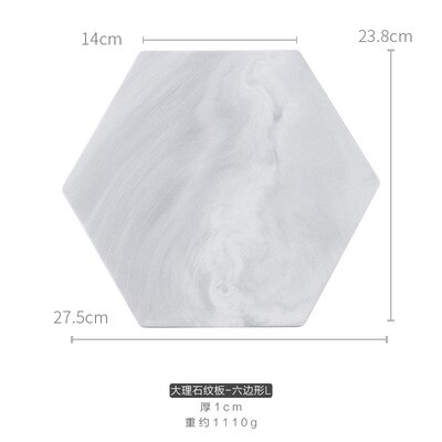 Hexagon Marble Cutting Board Cheese Crackers Sushi Dessert Serving Board Ceramic Decorative Plate Placemat Holder: 9.5-Inch Hexagonal