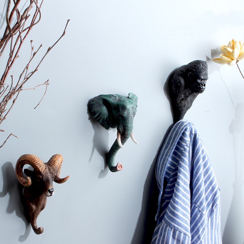 Ganchos de resina para colgar ropa, anzuelos de animales, antílope, cebra, elefante, jirafa, orangután, decoración de pared, 1 ud.