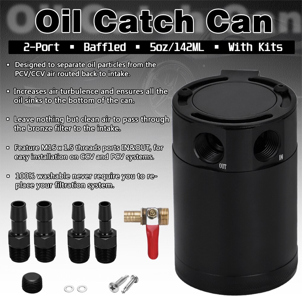 VR - 3/8" NPT Inlet Outlet 2-Port Compact Baffled Oil Catch Can Tank VR-TK91