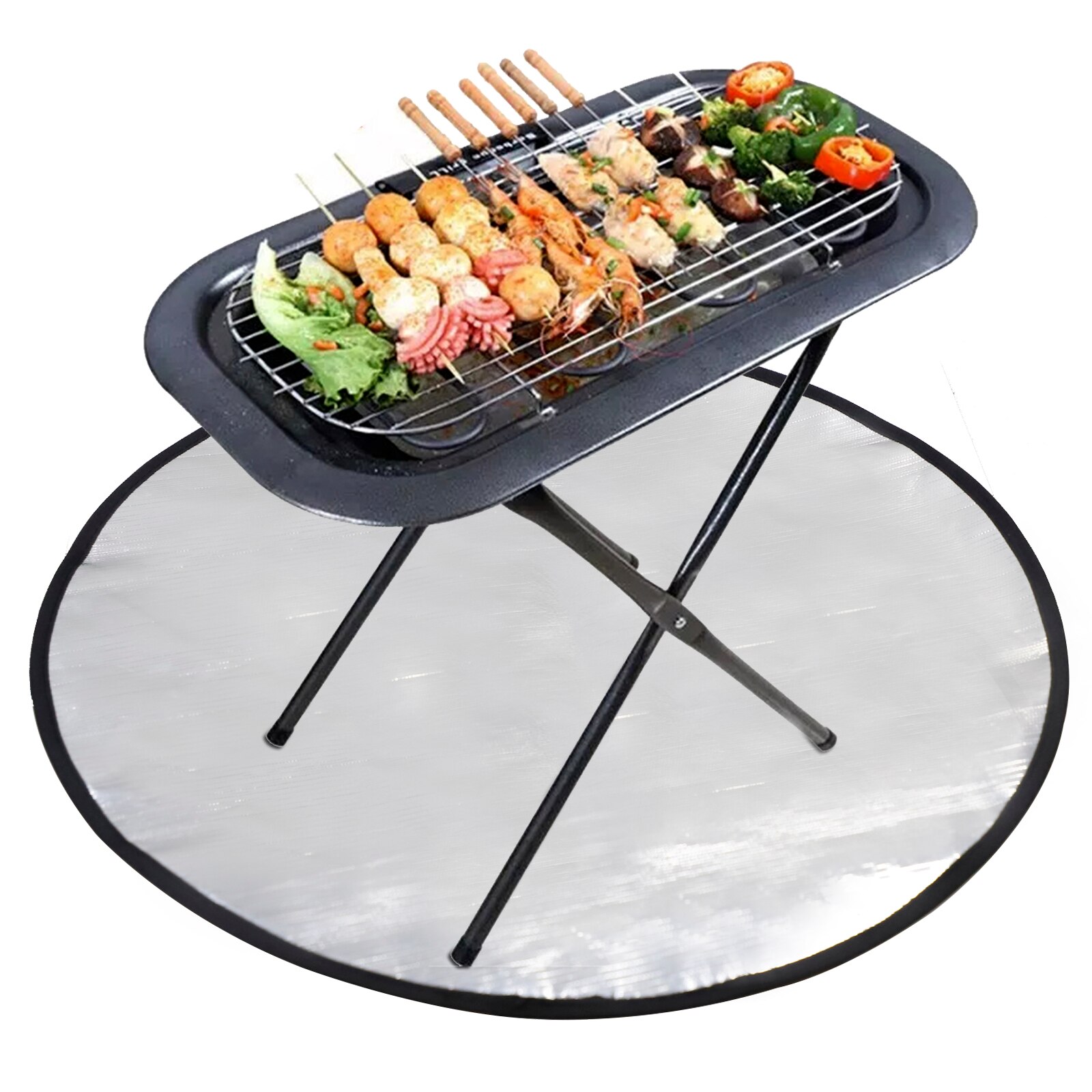 Eldgropsmatta rund eldgropsmatta grillmatta glasfiber aluminiumfolie rund högtemperaturbeständighet grillskyddsmatta