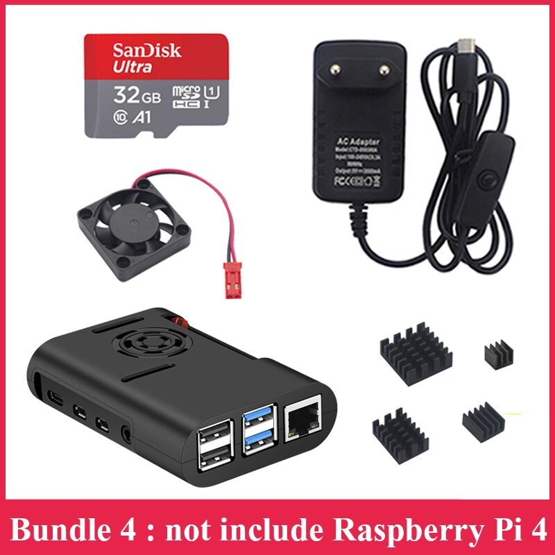 Raspberry Pi 4 ABS Case Black Plastic Box Enclosure with Cooling Fan Cooler for Raspberry Pi 4 Model B Pi 4B Pi4: Bundle 4
