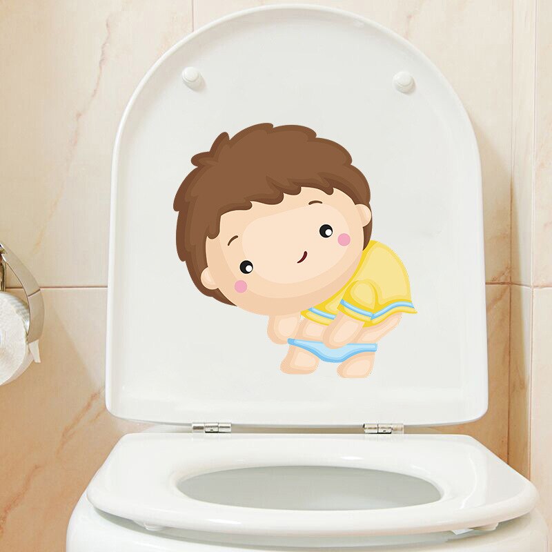 Cartoon Boy Toilet Sticker DIY Living Bath Room Fridge Car Waterproof Mural Decal Wall Door Stickers Posters Home Decor