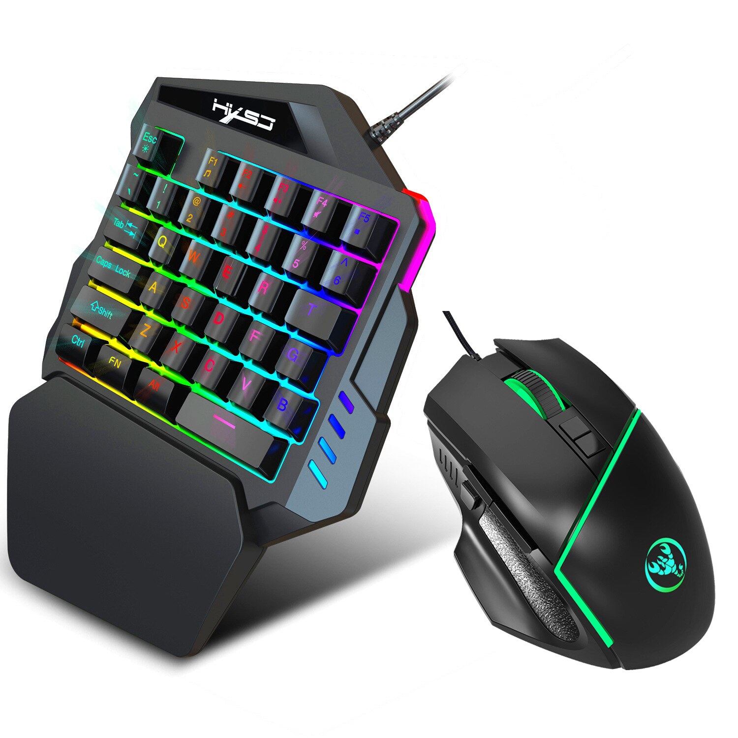 Teclado de una sola mano para videojuegos, juego de 35 teclas RGB retroiluminado, miniteclado portátil para PC, PS4, Xbox, Gamer para Win: V100  A876