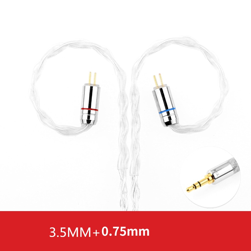 Trn  t3 øretelefoner kabel sølv kabel 8 core hovedtelefon ledning hifi flettet kabel til  v90 v80 st1 v30 ba5 v10 c10 zst  t2 s2 bq3 no.3: 3.5mm 0.75mm