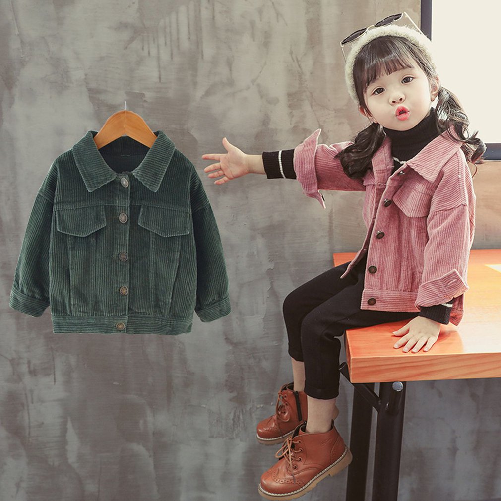 Corduroy Girls Single Layer Jacket Autumn And Winter Wear Children's Winter Warm Clothes Casual Compact Cute Clothes