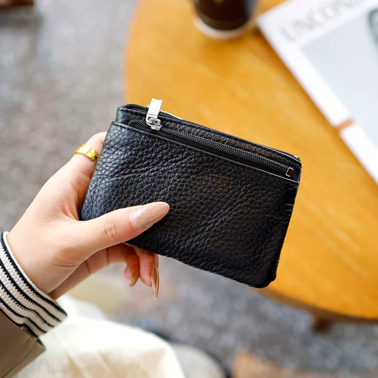 Women Small Wallet For Ladies Zipper Card Purse Key Storage Bag cowhide Short Wallet Female: SKY BLUE