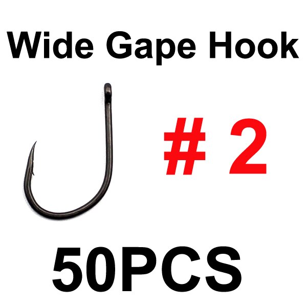 50 xptfe coated wide gape karpe fiskekroge kurve skaft carbon stål krog mikro modhager feeder karpekrog pop up majs rig japan: 50 stk størrelse 2