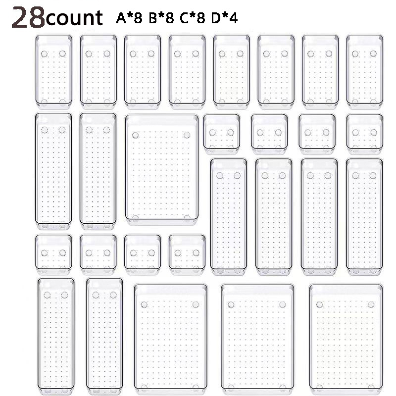 28 PCS Clear Drawer Organizers Set 4-Size Versatile Bathroom and Vanity Drawer Organizer Trays Storage Bins for Bedroom Kitchen: Pink