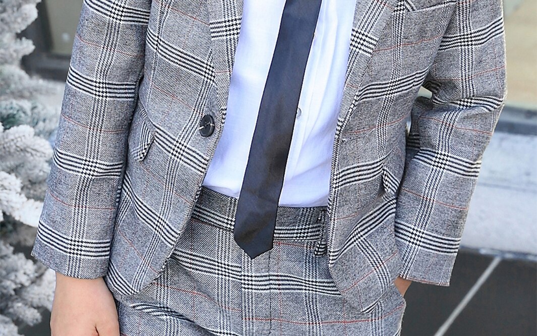 Conjunto de Traje a cuadros para niños, traje Formal para de boda, pasarela, espectáculo de Piano, chaqueta a cuadros, pantalones, conjuntos de ropa