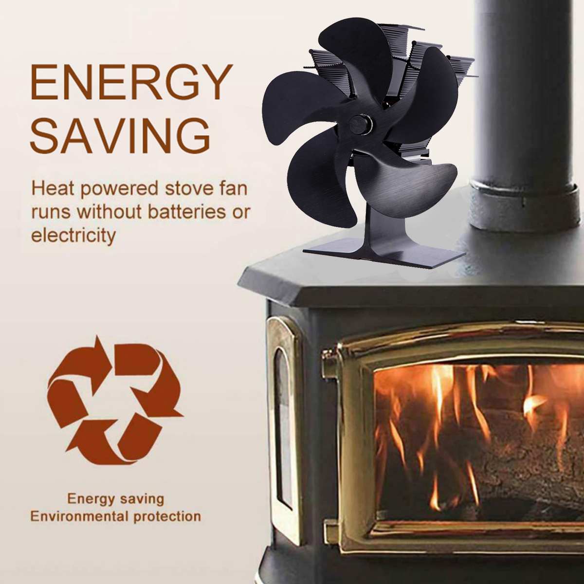 Automática 5 cuchillas estufa de calor con ventilador Eco ventilador para hogar quemador de madera silencioso ahorro de energía hogar distribución eficiente del calor
