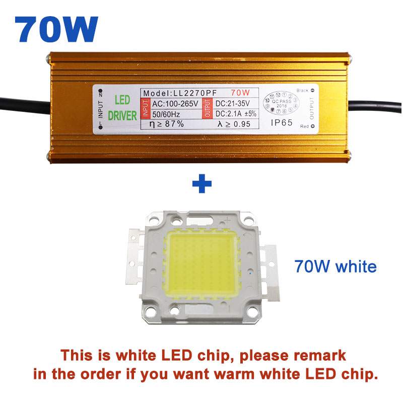 50W 100W High Power Constant Current LED Driver Waterproof IP65 Power Supply AC110-265V Input For Floodlight DC20-40V Output: 70W and LED Chip