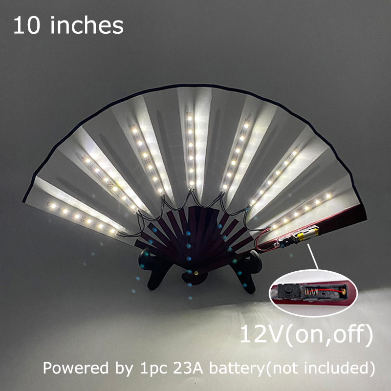 10inches Glow Folding LED Fan Dancing Light Fan Night Show Halloween Christmas Rave Accessories Carnival Supplies Dance Hand Fan: Silver