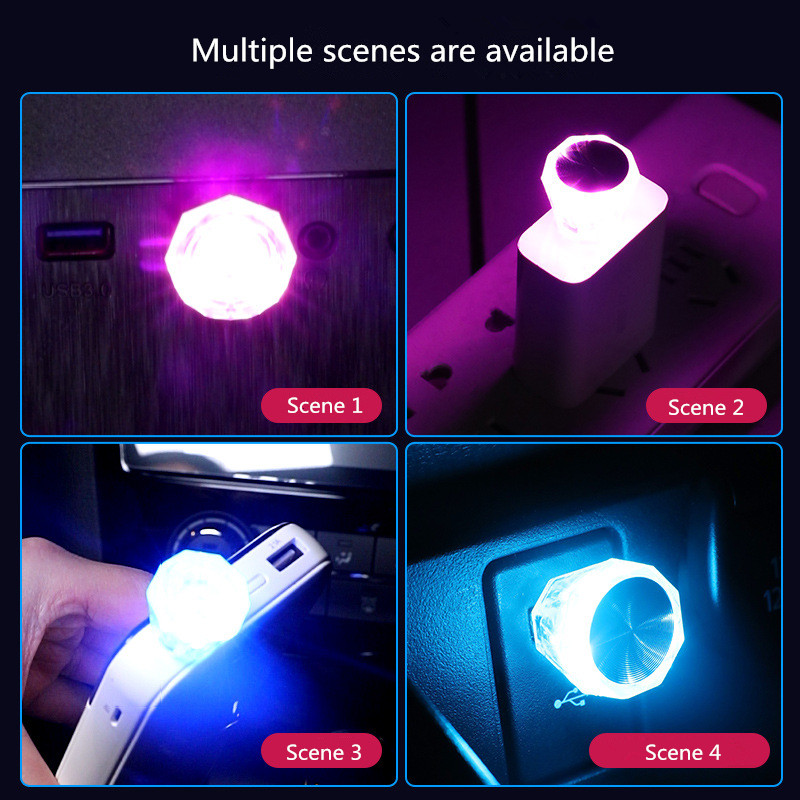 1/3 Pz Mini USB 5 V Auto LED Lampada Ambientale Interni Luce Notturna Casa Auto Cristallo Colorato Flash Luci Atmosfera Lampadina Decorativa