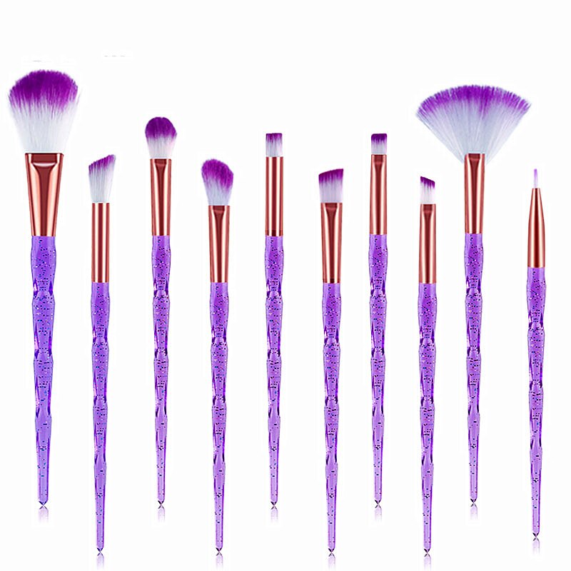 Zzdog 10 stk pro makeup børster sæt til øjenskygge highlight enhjørning krystal diamant langt skaft skønhedsværktøj sæt: 01