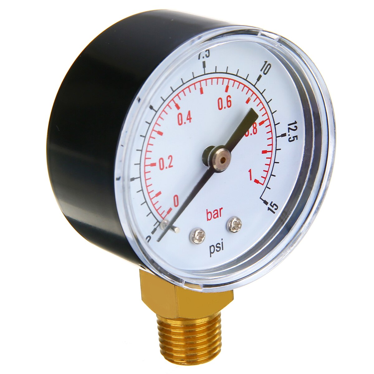 BSPT-Manómetro de baja presión, medidor hidráulico, manómetro de Dial de 50mm 0-15 PSI 0-1 Bar para combustible, aire, aceite, Gas y agua, 1/4