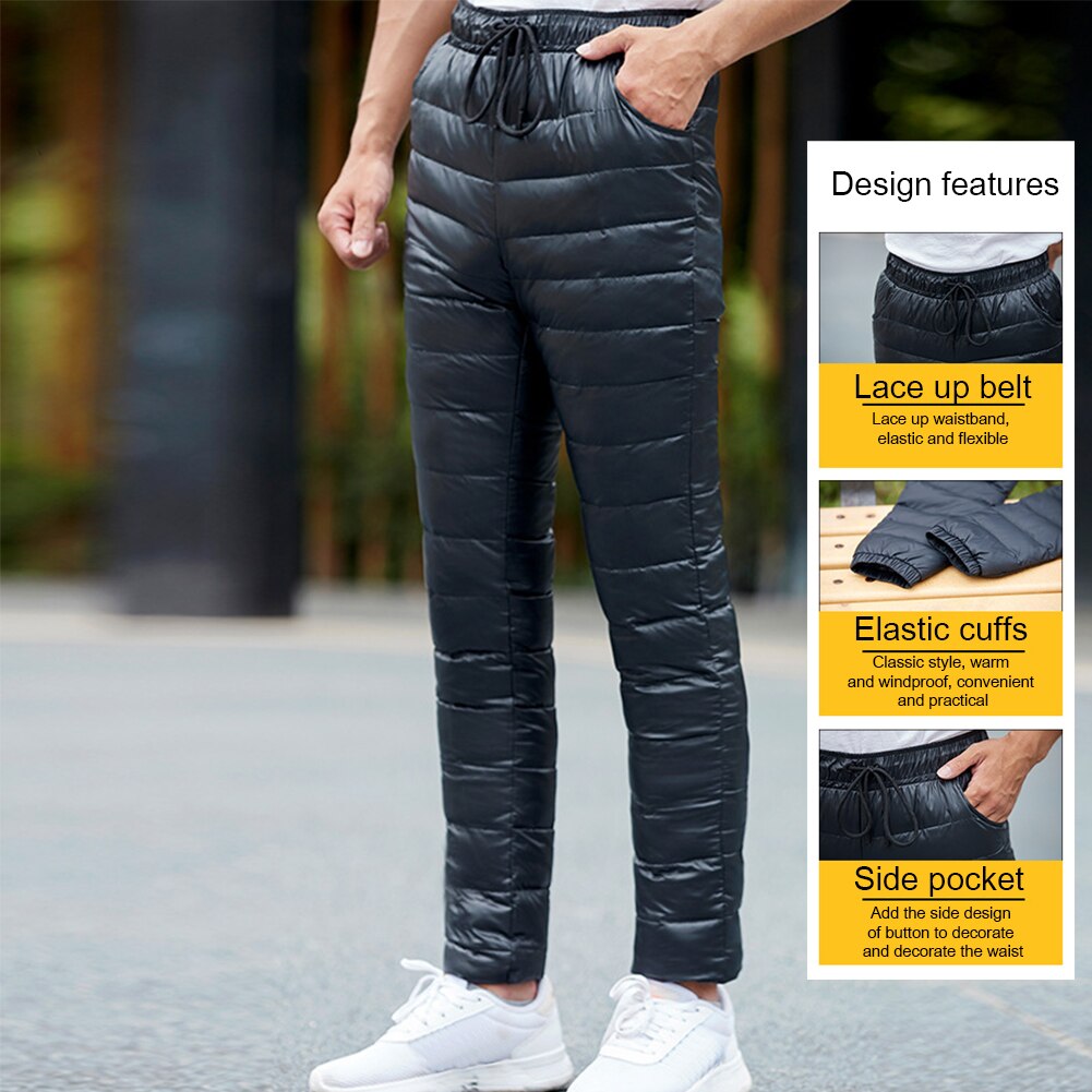 Winter Men Women Goose Down Pants Outdoor Camping Skiing Pants Thicken Waterproof Warm Slim Trousers