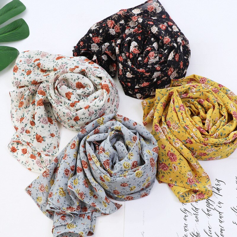 Hijab de gasa con estampado musulmán para mujer, pañuelo árabe para la cabeza, flor, islámico, chales y envolturas, turbantes,