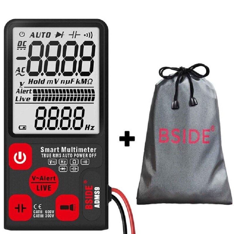 Newdigital multimeter true rms auto range lcd automatisk smarte multimetere spenning ammeter tester: Adms 9 med pose