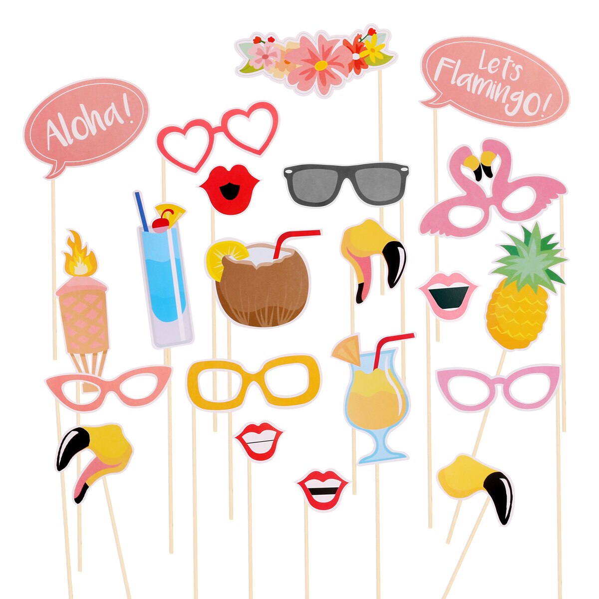21pcs Flamingo Hawaii Thema Zomer Party Photo Booth Props Kit DIY Luau Feestartikelen voor Wedding Beach Party