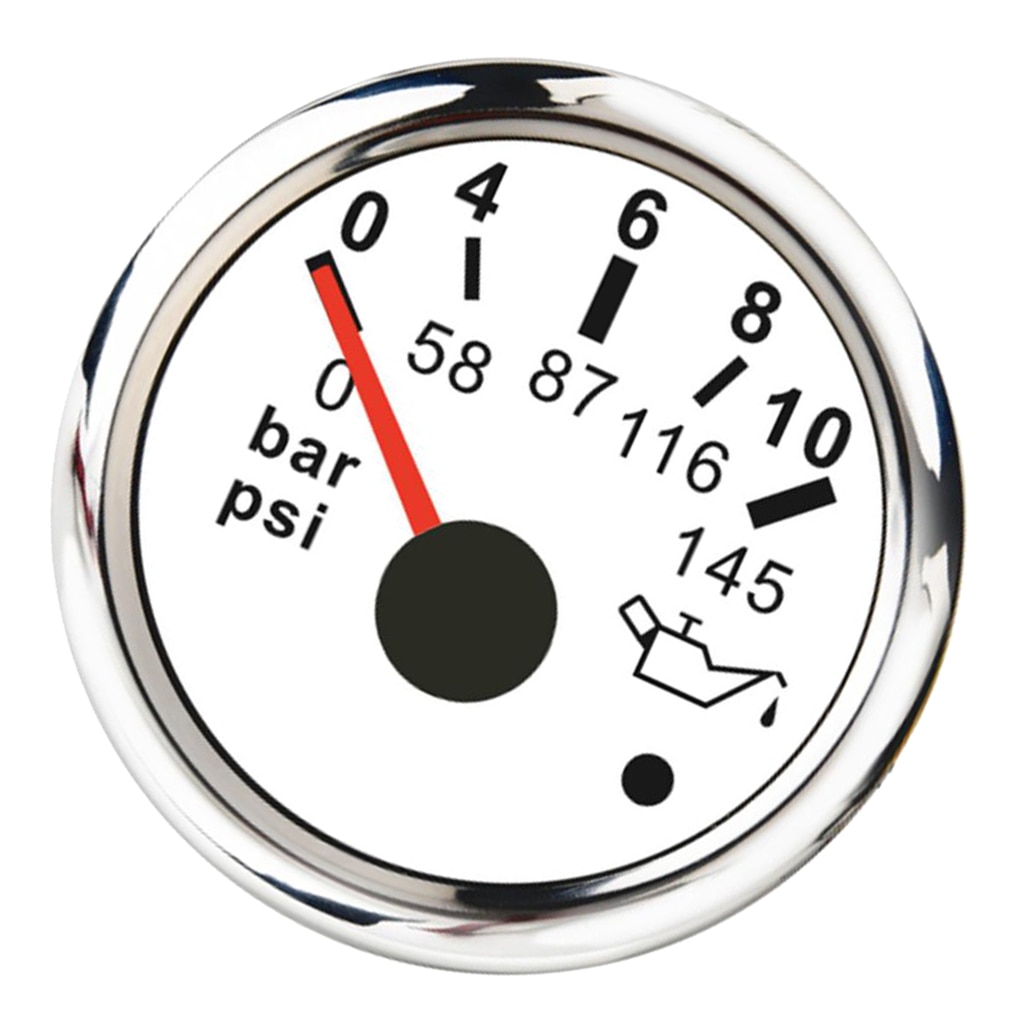 Oil Pressure Indicator Gauge 2" Boat Marine 90° Display Angle 0~10 Bar White