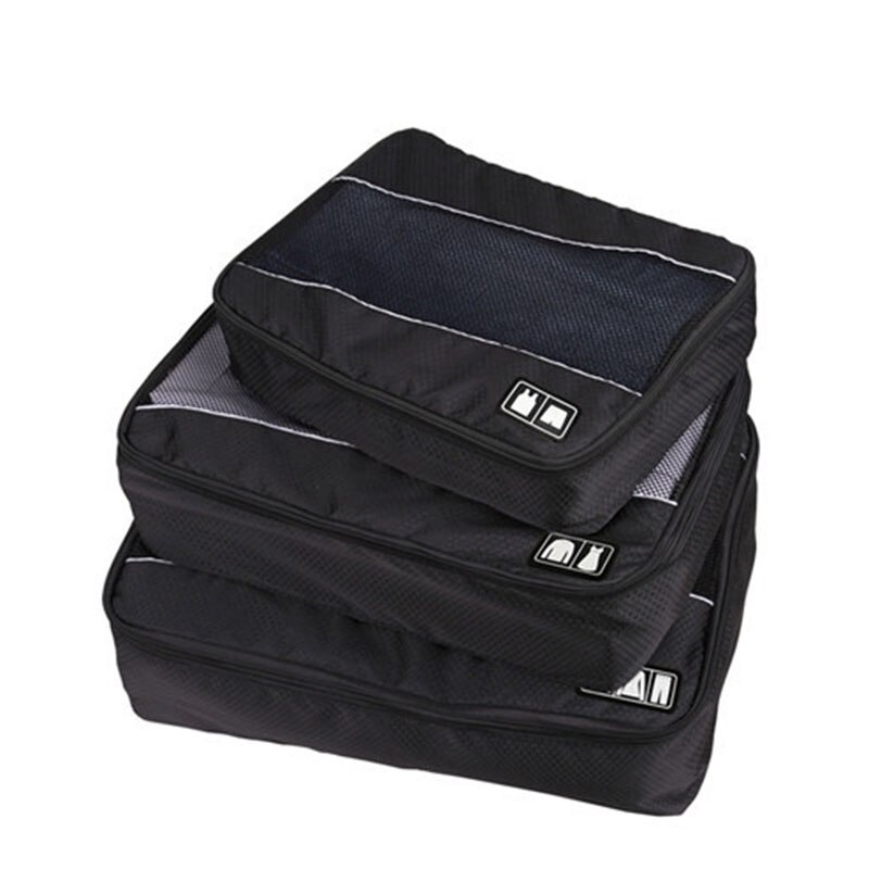 3 unids/set ropa cubos de embalaje bolsa de viaje para camisas y pantalones de ropa bolsas de organizadores de equipaje Necessaire: Negro