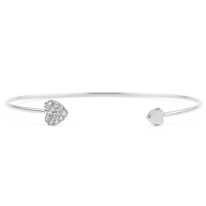 Verstelbare Kristal Dubbele Hart Boog Manchet Armbanden Voor Vrouwen Sieraden: Silver