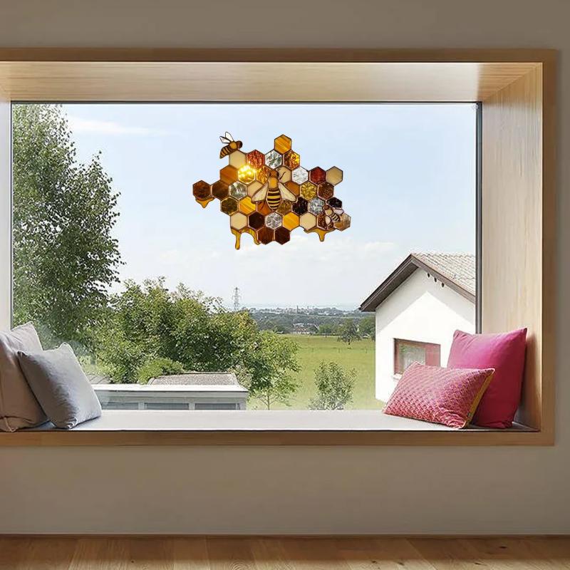 Bee Hive Cartoon Sticker Home Window Wallpaper Decoration Cute Pattern Sunflower PVC Wallpaper Wreath Shape Bedroom Living Room