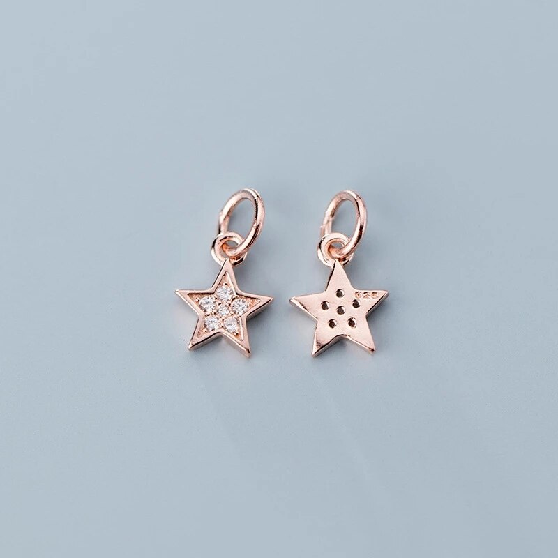 925 Sterling Silver AAA CZ Zircon Paved Decoration Star Charms DIY Jewelry Making Gold/Rose Gold S925 Silver Dangle Pendants: rose gold 1pcs