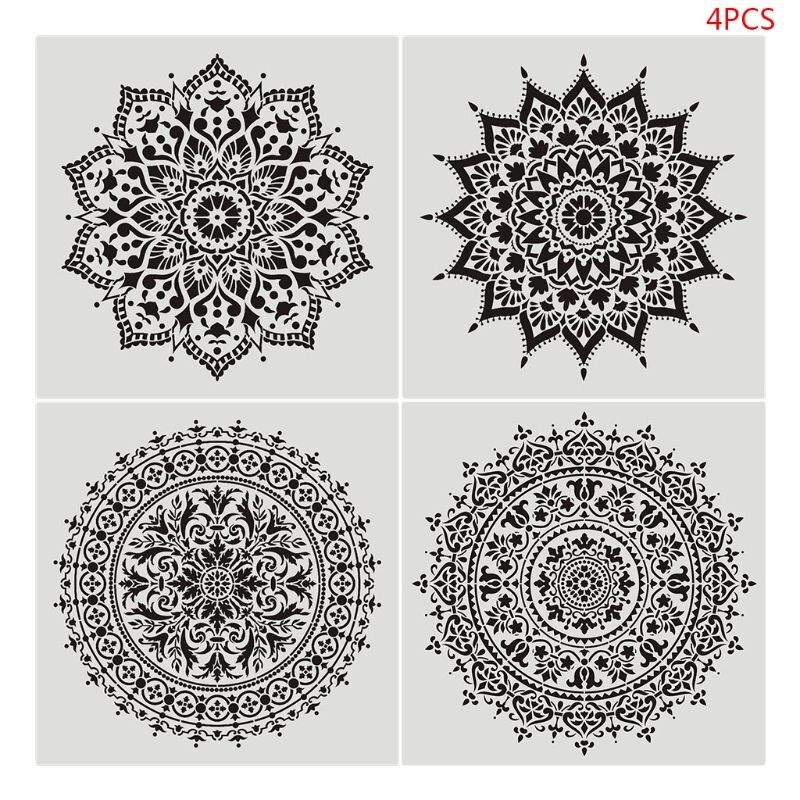 4 pièces fleur pochoir peinture murale bricolage dessin modèle pour carrelage meubles: 1