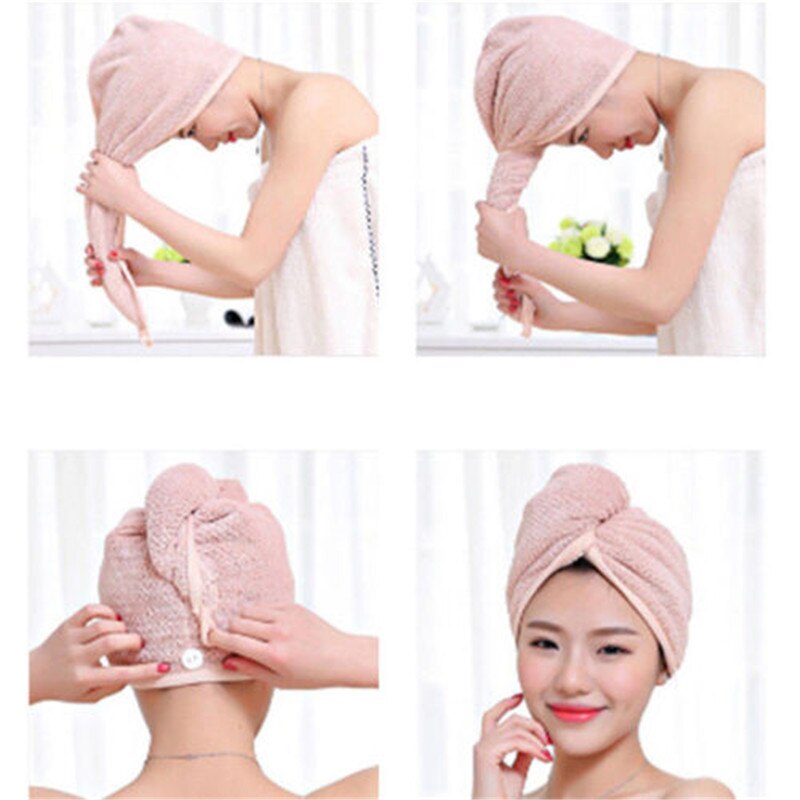 Turbante giro seco ducha de microfibra toalla para envolver el cabello secado Spa baño cabeza de HatR